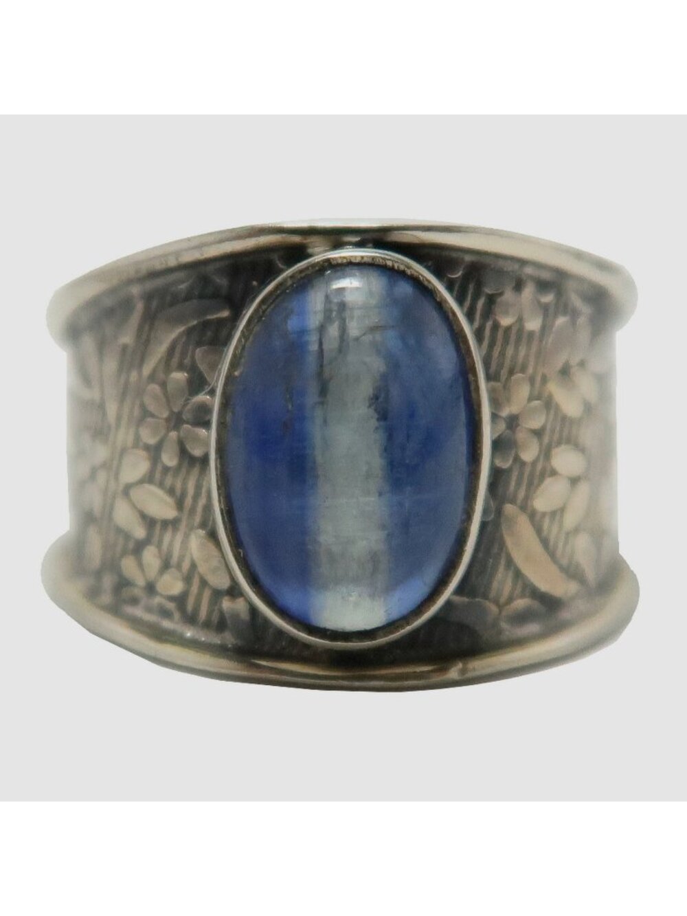 Kyanite Ring Blue Gemstone Sterling Silver Flower Band Size 9.25 Boho Jewelry Gi